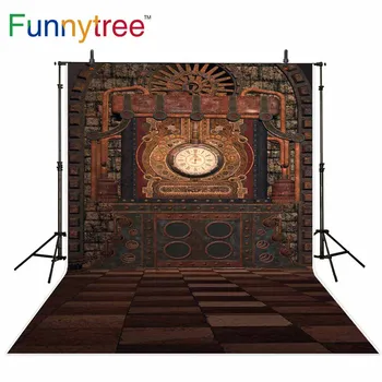 Funnytree fonas fotostudijai Steampunk laikrodis fantazijos įrankiai senovinės plytų sienos fotografijos fonas fotobooth rekvizitas