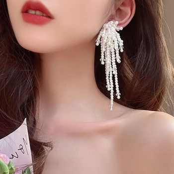 Fėjų sesuo ~ Perdėti ilgi perlų krištolo kutai auskarai moterims 2022 m Nauja aukščiausios klasės personalizuotų auskarų tendencija