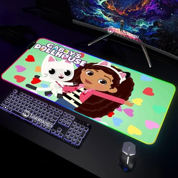 Gabbys Dollhouse foninio apšvietimo stalo kilimėlis Back Light Xxl žaidimų pelės kilimėlis Gamer RGB biuro priedai stalo LED pelės kilimėlio spintelei