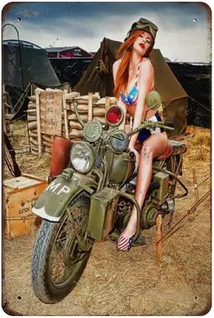 Garažas Šaunus motociklas Seksuali mergina Metalinė skardos iškaba, senovinių plokštelių plakatas Garažo baras Namų sienos dekoras 8 x 12 colių