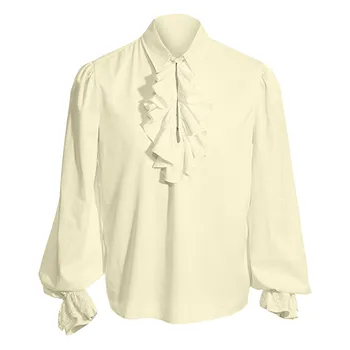 gotikiniai vintažiniai vyriški marškiniai Viduramžių apverčiama apykakle ilgomis rankovėmis Pūstomis rankovėmis palaidinė Balta oversize Gentleman Undies Cosplay trikotažas