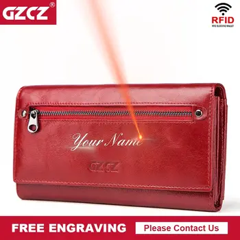 GZCZ natūralios odos piniginė moterims RFID apsauga Kreditinių kortelių laikiklis Didelės talpos Lady Clutch monetų piniginė su telefono krepšiais