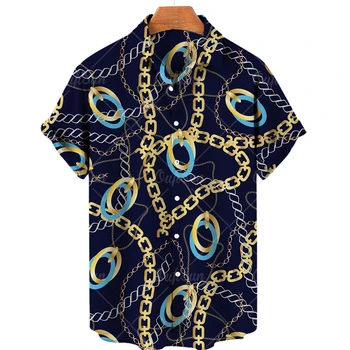 Havajų marškiniai trumpomis rankovėmis Laisvi Harajuku Hip Hop marškinėliai Unisex Fashion Casual Top 2023 vyriški marškiniai 3D spausdinimo auksinė grandinėlė