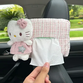 Hello Kitty Sanrio audinių dėžutė Anime Kawaii mielas animacinis filmas Pliušinis automobilio stalčius dėžutė Pakabinamas audinys Wrap Kūrybinis popierinis rankšluosčių krepšys