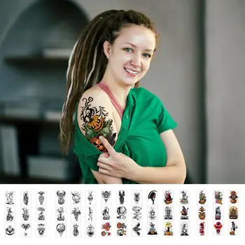 Helovinas Laikinos tatuiruotės Tikroviški 3D moliūgų kaukolės kūno lipdukai Neperšlampamas netikras kūno menas kaklo rankoms Tatouage Temporaire