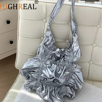 HIGHREAL PU odinė sulankstoma rankinė prašmatnus krepšys per petį moterims Lady Elegant New Korean Fashion Soft Crossbody Bag