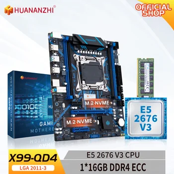 HUANANZHI X99 QD4 LGA 2011-3 XEON X99 Pagrindinė plokštė su Intel E5 2676 v3 su 1*16G DDR4 RECC atminties kombinuoto rinkinio rinkiniu M.2 NVME