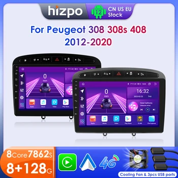Hzipo 8G+128G Android Automobilinis multimedijos grotuvas Peugeot 408 308 308SW CRZ 2din Autoradio Carplay 4G GPS Naviation NO DVD