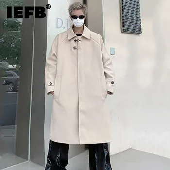 IEFB Vidutinio ilgio vilnonis paltas Mada Vyriški drabužiai Nišinis dizainas Laisvalaikio gatvės apranga Korėjietiško stiliaus tendencija Vyriškas vilnos paltas 9C2856