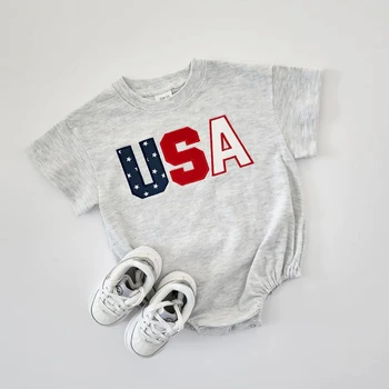 Infant Baby Boys Girls Clothes Newborn Baby Rompers USA Letter Clothing Printing Kids Jumpsuit Boys Clothes Set Summer