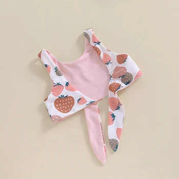Infant Baby Girl Dviejų dalių maudymosi kostiumėlis be rankovių braškių gėlių maudymosi kostiumėlis Vasaros paplūdimio maudymosi kostiumas