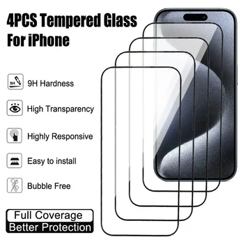 iPhone 15 stiklas 4Vnt grūdintas stiklas, skirtas Apple iPhone 15 ekrano apsaugai iPhone 15 apsauginė plėvelė