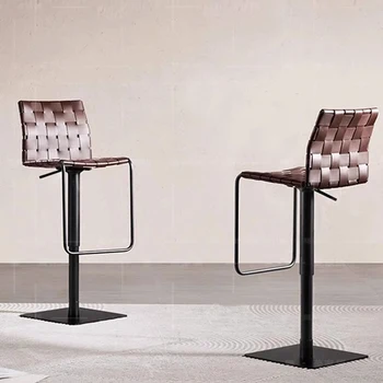 Itališkos odinės baro kėdės Valgykla Aukštas reguliuojamas pasukamas metalinis rėmas Kojos Atlošiama kėdė Kojų atrama Hocker Kambario baldai
