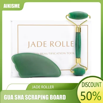 Jade Roller Guasha Set Heart Scraping Board Natural Stone Rose Quartz veido masažuoklis nuo raukšlių Body Slim Lift odos priežiūros priemonė