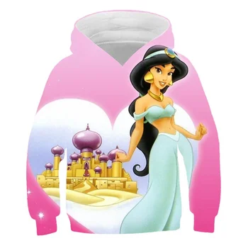 Jasmine Princess Hoodies Pavasario rudens merginos Fashion Hooded Tops Disney serialas Animacinis filmas Atsitiktiniai džemperiai ilgomis rankovėmis 1-14 metų
