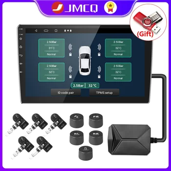 JMCQ USB Android TPMS padangų slėgio stebėjimo sistema Ekrano signalizacija Vidiniai išoriniai 5 jutikliai automobilių navigacijos radijui