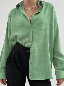 Jyate Solid Color Simple Moteriška palaidinė Atlapai Marškiniai ilgomis rankovėmis moterims 2023 Naujas rudens prabangus laisvalaikio mygtukas Laisvi blusai