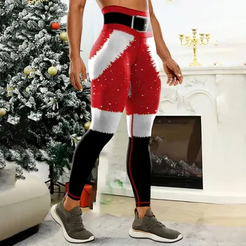 Kalėdiniai antblauzdžiai Moterys Aukštas juosmuo Liesos kojos Fitnesas Moterys Treniruotės Antblauzdžiai Tamprios Kelnės Vakarėlis Bėgimas Ilgi antblauzdžiai