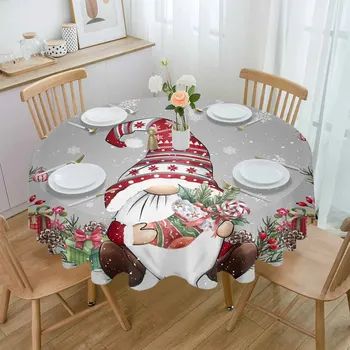 Kalėdinės snaigės Gnome apvali staltiesė Neperšlampama vestuvių dekoro stalo danga Xmas namų dekoratyvinė staltiesė