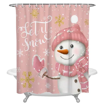 Kalėdų rožinis sniego senis Snaigės Dušo užuolaidos Neperšlampamos vonios užuolaidos Namų dekoras Moderni prabangi vonios užuolaida