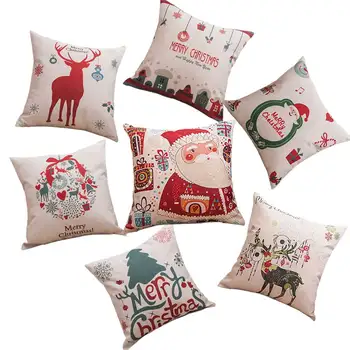 Kalėdų senelio elnių serija Lino mišinio pagalvės užvalkalas Pagalvėlės audinio namų sofa Kalėdų dekoro pagalvės užvalkalas