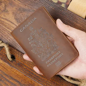 Kanados paso turėtojo dokumento turėtojo sluoksnis Karvės kailis Senovinė įlaipinimo kortelė Odinė piniginė kortelių krepšys