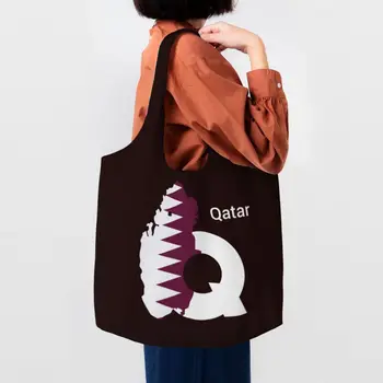 Kataro pradinė raidžių šalis su žemėlapiu ir vėliava Pirkinių krepšiai Perdirbimas Bakalėjos drobė Pečių pirkėjo krepšys Rankinės