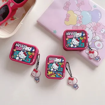 Kawaii Hello Kitty Funda dėklas, skirtas Airpods Pro 2 1/2 3 belaidžių Bluetooth ausinių apsauginės dėžutės priedai Kuromi su pakabuku