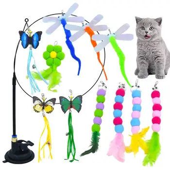 Kačių plunksnų žaislai Mielas lazdelės plunksnos žaislas kambarinėms katėms Interaktyvūs žaislai kambarinėms katėms Žiurkėnas Šinšilos cavy namams