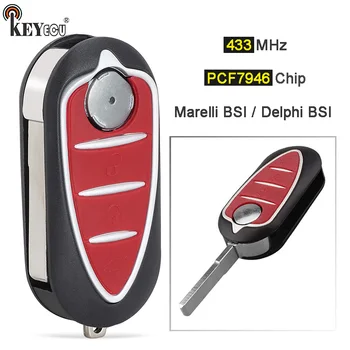 KEYECU 433MHz PCF7946 Chip Delphi BSI / Marelli BSI Flip Remote Key Fob 3 mygtukas, skirtas Alfa Romeo Giulietta Mito 2008-2016