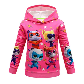 Kids Super Kitties džemperis su gobtuvu mergaitėms Universalūs paltai Anime Cat Cosplay kostiumas Vaikų megztiniai ilgomis rankovėmis Drabužiai
