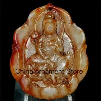 kinų senamadiškas retas Hetiano nefrito rankomis raižytas pakabuko vėrinys Bodhisattva