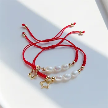 KKBEAD Žvaigždžių žavesio apyrankės Dovana Moteriška natūrali perlų apyrankė Lucky Red String Pulseras Rankų darbo pinti papuošalai moterims