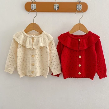 Korėjietiško stiliaus naujagimių mergaičių mezgimo megztinis Vientisa spalva Tuščiaviduris rudens mažylis Baby Girls megztinis