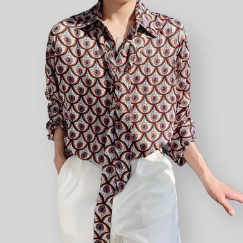 Korėjietiško stiliaus palaidinės marškiniai vyrams Prabangus dizainerio kaklaraištis Atlapas ilgomis rankovėmis 2023 Nauja mada Gatvės drabužiai Vyriški oversized marškiniai
