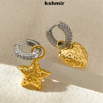 kshmir Fashion hot selling raukšlėtas asimetriškas pakabukas moteriški auskarai žvaigždės širdies dizainas jausmas cirkono ausies sagtis