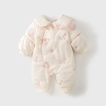 Kūdikių drabužėliai Žieminiai aksominiai siuvinėjimai Naujagimiai Mergaitės Šiltas Storas kombinezonas Apranga Sniego kombinezonas Coat kids Rompers 0-2Y