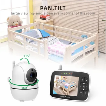 Kūdikių monitorius su nuotolinio pan pakreipimo priartinimo kamera 3,5 colio didelis ekranas, naktinis matymas, skambutis, kambario temperatūra, lopšinė SM935E