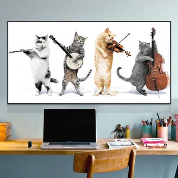 Kūrybinė tapyba Miela katė, žaidžianti muziką Drobė Paveikslai Asmenybės plakatai Spaudiniai Sieniniai paveikslėliai Svetainė Vaikų kambario dekoras