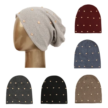 Ladies Elastic Heart Skullies Beanies Solid Color Soft Casual Hats Women Knitted Fashion New Baggy Caps Skullies Bonnet
