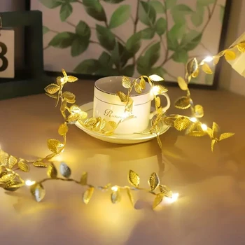 LED auksinių lapų styginių lemputė Baterijomis valdoma girlianda svetainei miegamojo vakarėlio vestuvės Naujųjų metų kalėdinė dekoracija