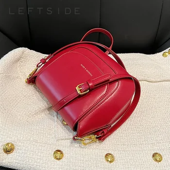 LEFTSIDE Vintage Small Crossbody Bags for Women PU Leather Women's New 2023 Trend Fashion Handbag Lady Simple Shoulder Bag