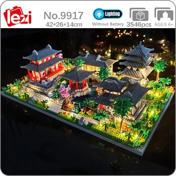Lezi 9917 Pasaulio architektūros paviljonas Bokštas Ežero sodas LED šviesa 3D mini deimantų kaladėlės Statybinis žaislas vaikams Be dėžutės