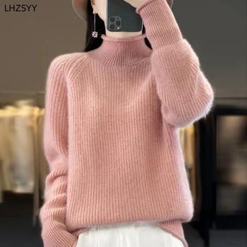 LHZSYY 2023 Žiema Naujas vėžlys Kašmyro megztinis Ponios Laisvas storas megztinis Šiltas didelio dydžio palaidinė Vilna LongSleeve Striukės viršus