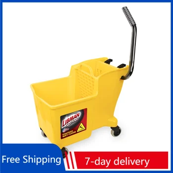 Libman Yellow 32 Quart Mop Bucket and Wringer with Rubber Caster Wheels Floor Mop Bucket Accessories