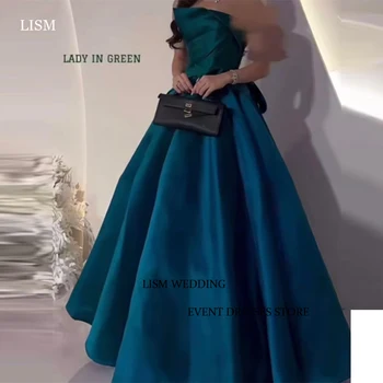 LISM Vintažinės tamsiai mėlynos arabų moterų vakarinės suknelės be petnešėlių Oficiali vakarėlio suknelė Ilgi prom chalatai Vestido de noche