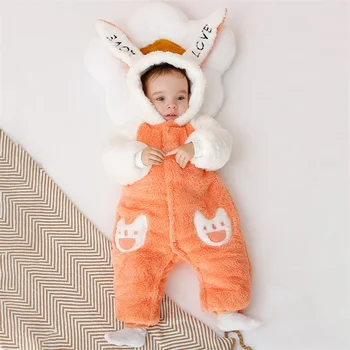 Listenwind Baby Fuzzy Bunny kostiumas ilgomis rankovėmis gobtuvo palto mygtukas žemyn Šiltas triušio romperis 2-24 mėnesius