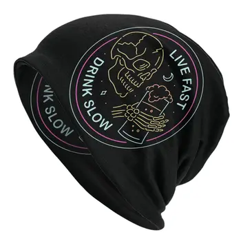 Live Fast Drink Slow Funny Skull Skullies Beanies Caps Hip Hop Winter Warm Men Women Knitting Hats Unisex Adult Bondnet Hats