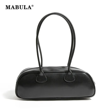 MABULA Classic Underarm Hobo Bag Simple Vegant Leather Women's Satchel Handbag Korean Exquisite Black Top Handle Rankinė