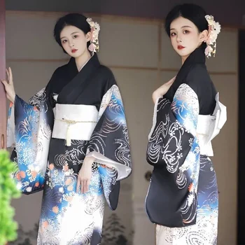 Mados nacionalinės tendencijos Moterys Seksualios Kimono Yukata Su Obi Novelty vakarinė suknelė Japoniškas Cosplay kostiumas Gėlių Kimono Moterų